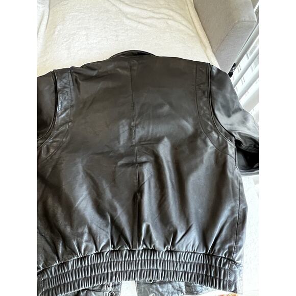 Campus Vintage dark Chocolate brown bomber leather jacket aviator Military Sz 40 - Picture 3 of 9
